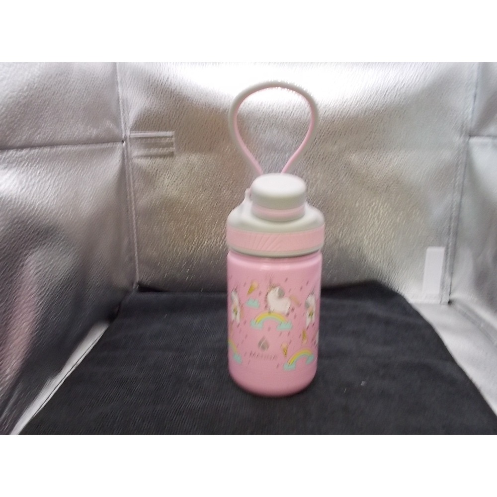Manna Pink Unicorn Rainbow Stainless Steel Water Bottle with Carry Loop Lid